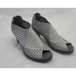 BERNIE MEV CLAIRE SILVER METALLIC WEAVE OPEN TOE 8.5 39 BLACK 4" HEEL